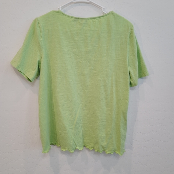 Chico's Lime Green Scallop Hem Short Sleeves Top Women's Size Medium - Picture 9 of 11